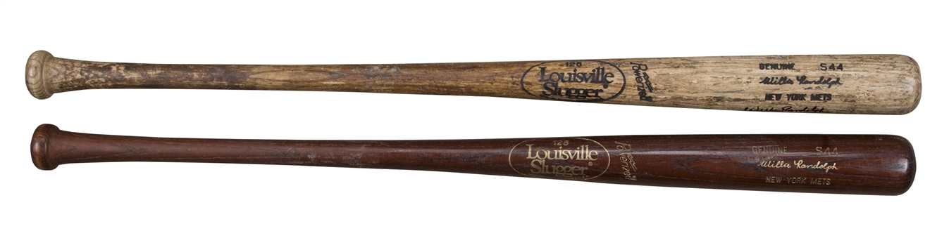 Lot of (2) 1992 Willie Randolph Game Used & Signed New York Mets Louisville Slugger S44 Model Bats (Randolph LOA)